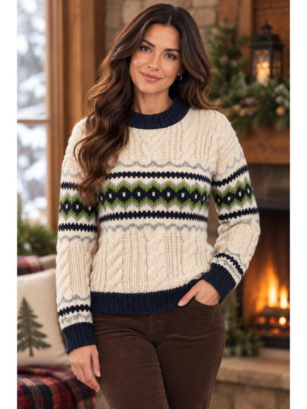 Vintage Hand Knit Cable Sweater Nordic Fair Isle Ski Lodge Apres Ski S/M